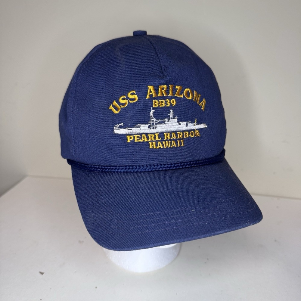 USS ARIZONA BB39 Vintage Snap Back Hat Blue - Pearl Harbor Hawaii US NAVY